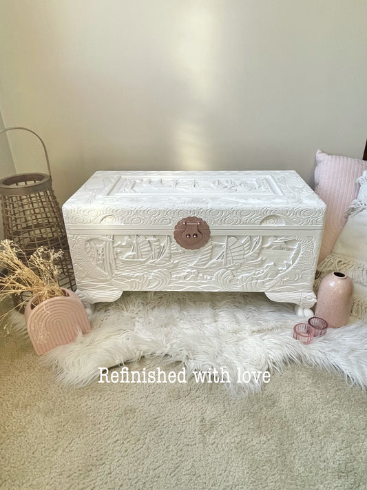 White camphor chest with rose gold latch